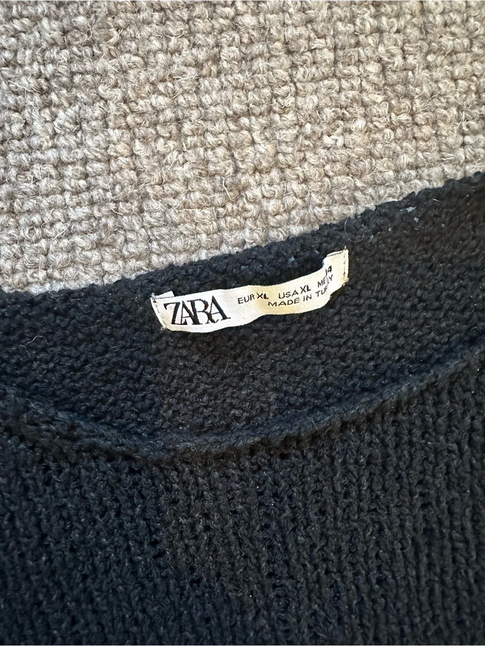 Zara Men’s Textured Knit Crewneck Sweater Black XL